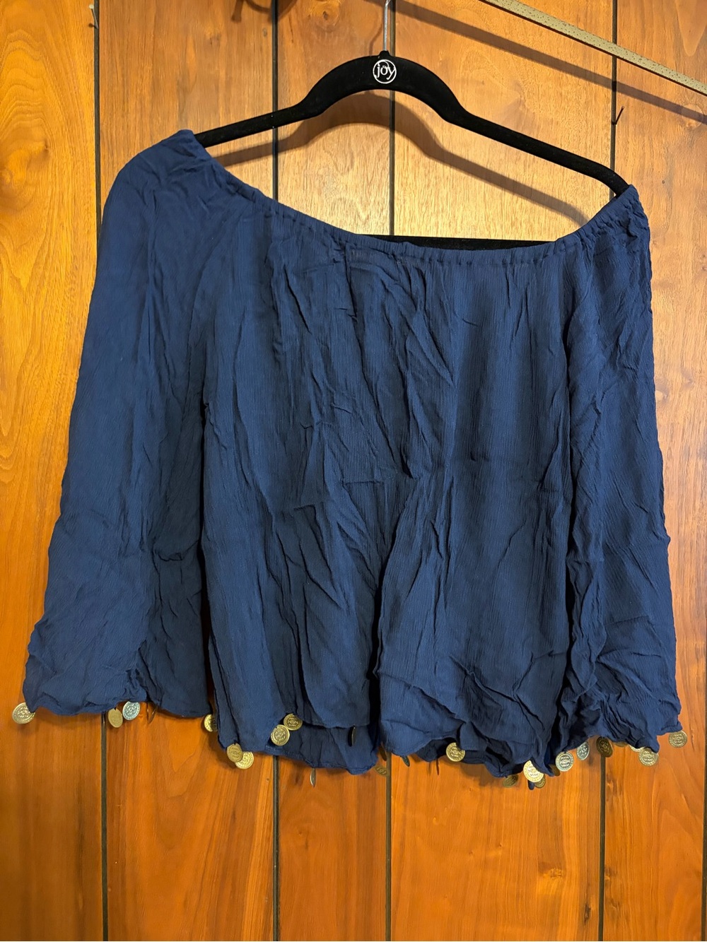 Lilly Pulitzer Navy Off-Shoulder Coin-Trim Top